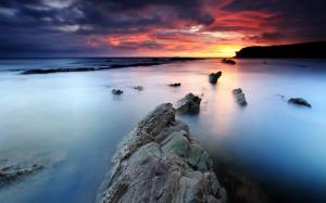 Sunrise, rocks, Collywell Bay, Northumberland, England wallpaper thumb