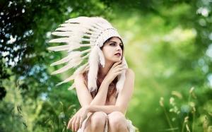 Indian style hat, feathers, girl, summer wallpaper thumb