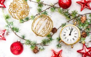 Happy New Year, Merry Christmas, ornaments, balls, winter, snow wallpaper thumb
