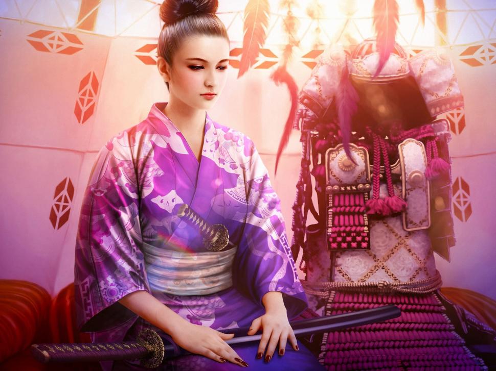 Fantasy beautiful kimono girl, purple, katana, armor wallpaper,Fantasy HD wallpaper,Beautiful HD wallpaper,Kimono HD wallpaper,Girl HD wallpaper,Purple HD wallpaper,Katana HD wallpaper,Armor HD wallpaper,1920x1440 wallpaper