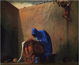 Zdzisław Beksiński, Artwork, Dark, Scary, Blue Clothes, Bats wallpaper thumb