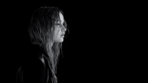 Jennifer Lawrence, women, actresses, grayscale, monochrome, simple background, black background, wet hair wallpaper thumb