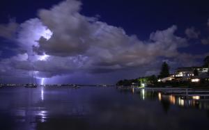 Clouds Lightning Night Strom Ocean Boats HD wallpaper thumb