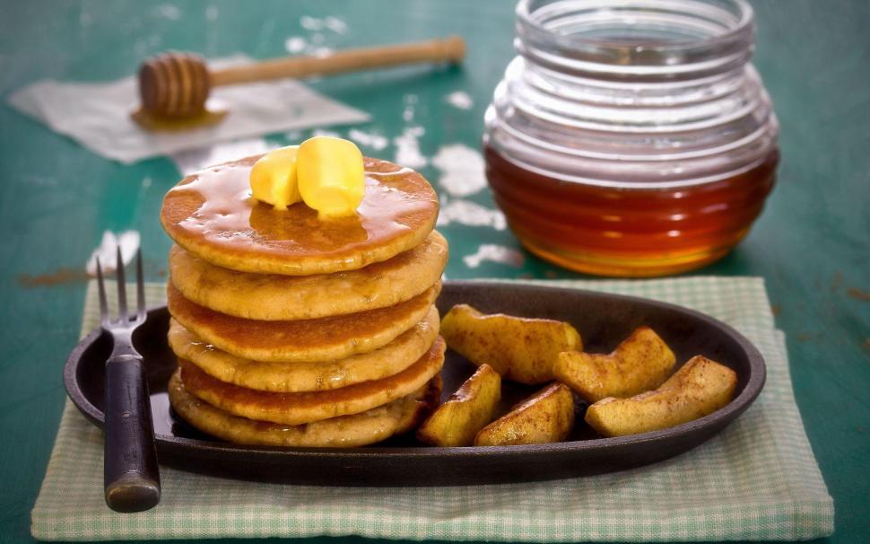Pancakes with apples wallpaper,photography HD wallpaper,2560x1600 HD wallpaper,apple HD wallpaper,honey HD wallpaper,pancake HD wallpaper,butter HD wallpaper,2560x1600 wallpaper