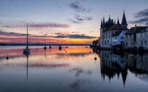 Lake Constance, Steckborn castle, Thurgau, Switzerland, boats, dusk wallpaper thumb