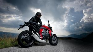 Motorcycle, Sport, Cyclist, Sky, Clouds, Road, Mountains wallpaper thumb