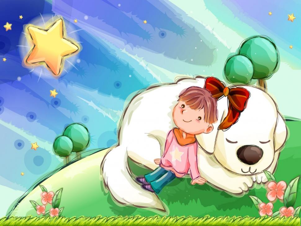 The girl with the dog of children's comics wallpaper,Girl HD wallpaper,Dog HD wallpaper,Children HD wallpaper,Comics HD wallpaper,1920x1440 wallpaper