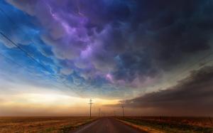 USA, Texas, road, storm clouds, lightning wallpaper thumb