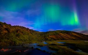 Aurora Borealis Northern Lights Hills Night HD wallpaper thumb