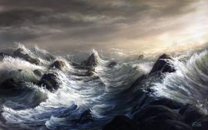 Storm Lighthouse Ocean Waves Drawing HD wallpaper thumb