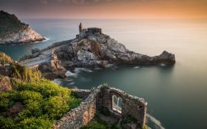 Portovenere, Liguria, Italy, Church of San Pietro, rocks, sea, coast wallpaper thumb