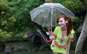 Girl, Asian, Umbrella, Smiling, Nature wallpaper thumb