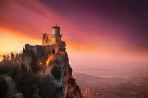Architecture, Castle, Nature, Landscape, Trees, San Marino, Sunset, Bird wallpaper thumb