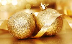 Two gold Christmas balls wallpaper thumb
