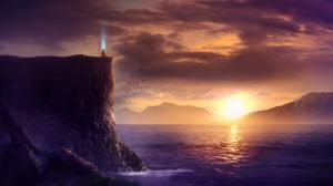 Meditate Sunset Cliff Ocean HD wallpaper thumb
