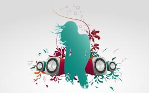 Girl with speakers wallpaper thumb