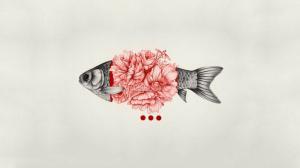 simple background, fish, flowers, digital, art, minimalism wallpaper thumb