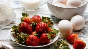 Strawberries, eggs, milk wallpaper thumb