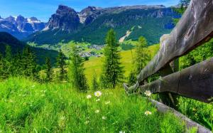 Village, house, grass, flowers, fence, trees, mountains, summer wallpaper thumb