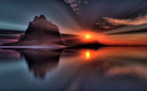 Beautiful scenery, sunset, lake, rock hill, reflection wallpaper thumb