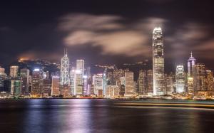 Hong Kong Buildings Skyscrapers Night Light HD wallpaper thumb