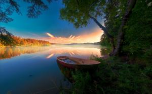 Russia, Lake, Boat, Sunrise, Landscape, Nature wallpaper thumb