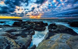Coast, sea, clouds, sunset, beautiful landscape wallpaper thumb