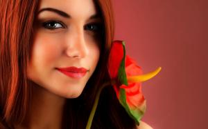Red hair Girl and Flower wallpaper thumb