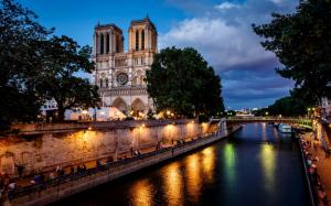 Paris, France, Notre Dame de Paris, city, night, bridge, river, lights wallpaper thumb