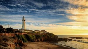 Coast, lighthouse, beach, sea, morning wallpaper thumb