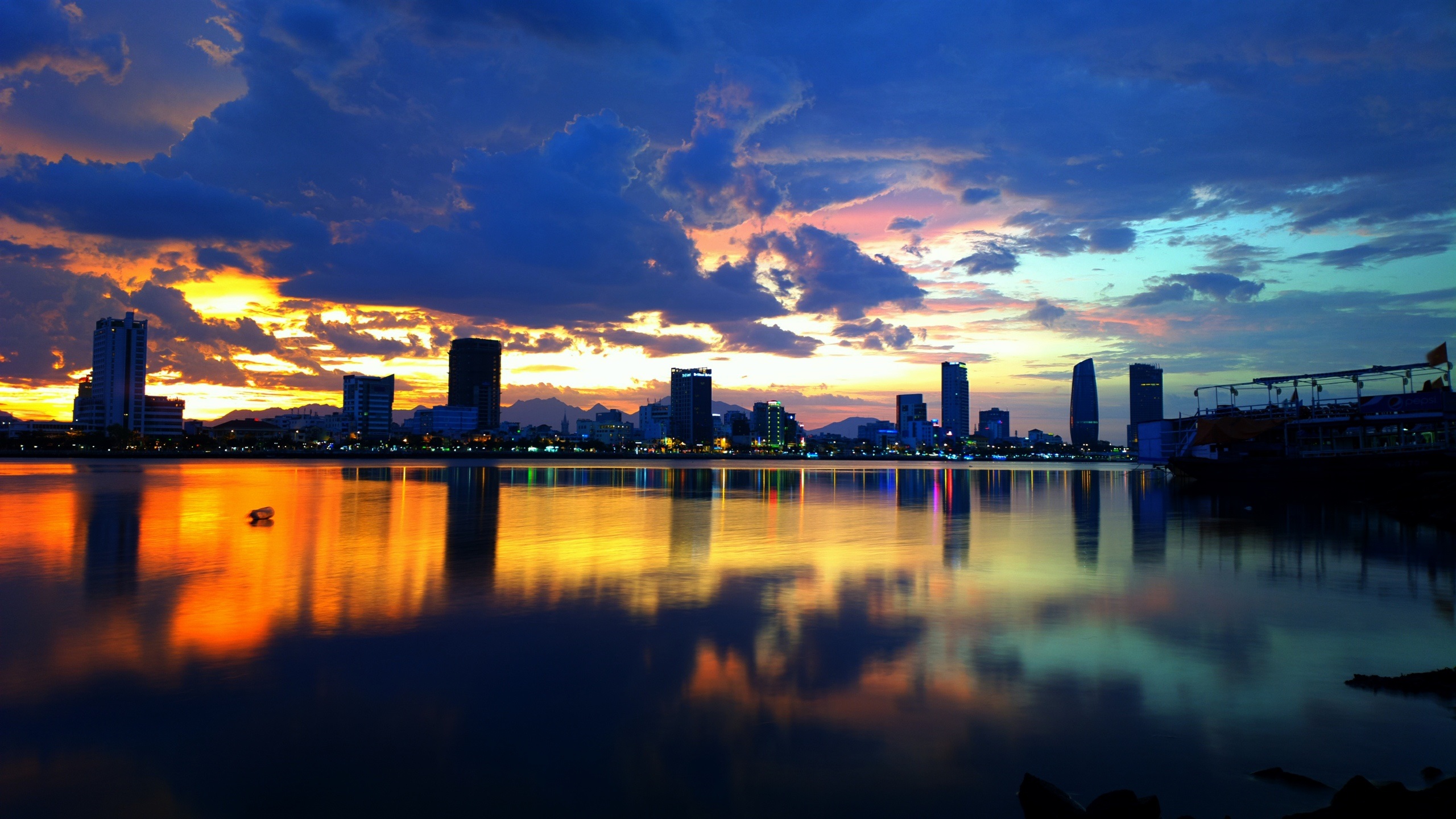  Korea  Seoul city Han River night buildings lights 