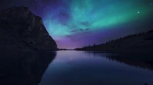 Lake Bannalp, Switzerland, night, stars, Northern lights wallpaper thumb