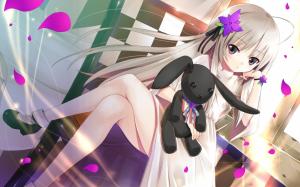 Anime girl with toy dog wallpaper thumb
