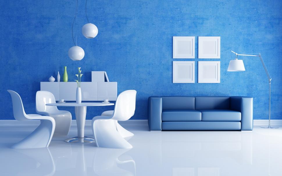 Blue and White Living Room wallpaper,house HD wallpaper,room HD wallpaper,sofa HD wallpaper,table HD wallpaper,chairs HD wallpaper,1920x1200 wallpaper