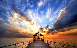 Pier, Sea, Sunset, Sky, Photography wallpaper thumb
