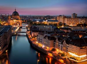 Berlin, Germany, city, night, lights, buildings, river wallpaper thumb