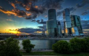 Moscow, Russian capital, skyscrapers, clouds, sunset, river, bridge wallpaper thumb