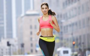 Fitness girl, running, sportswear, city wallpaper thumb