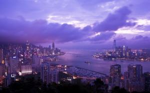 Buildings Skyscrapers Purple Clouds Hong Kong HD wallpaper thumb