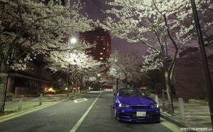 Nissan Skyline GTR Trees Night HD wallpaper thumb