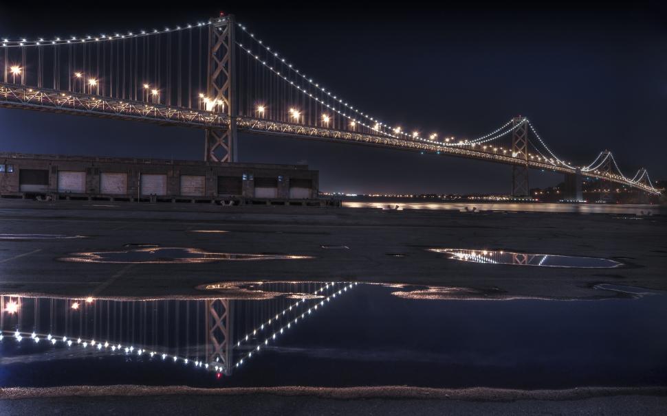 The Bay Bridge Reflecting wallpaper,dark HD wallpaper,night HD wallpaper,architecture HD wallpaper,bridge HD wallpaper,2560x1600 wallpaper