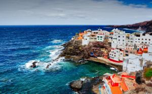 Spain, Canary Islands, ocean, rocks, cliffs, coast, houses, buildings wallpaper thumb