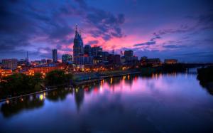 Nashville Cumberland River dusk lights wallpaper thumb