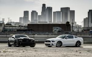 Ford Mustang black car, Chevrolet Camaro white car wallpaper thumb