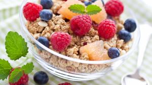 Delicious breakfast, raspberries, blueberries, fruit, food wallpaper thumb
