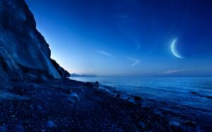 Nightfall Mountain Sea Moon HD wallpaper thumb
