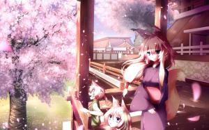 Girls, Children, Ear, Tail, Game, Meng, Anime girl, Japanese anime, Animation, Cherry blossoms wallpaper thumb