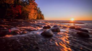 Michigan, USA, sunset, sea, coast, stones, autumn wallpaper thumb
