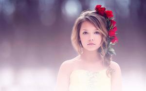 Fine art, cute girl, portrait, red rose wallpaper thumb
