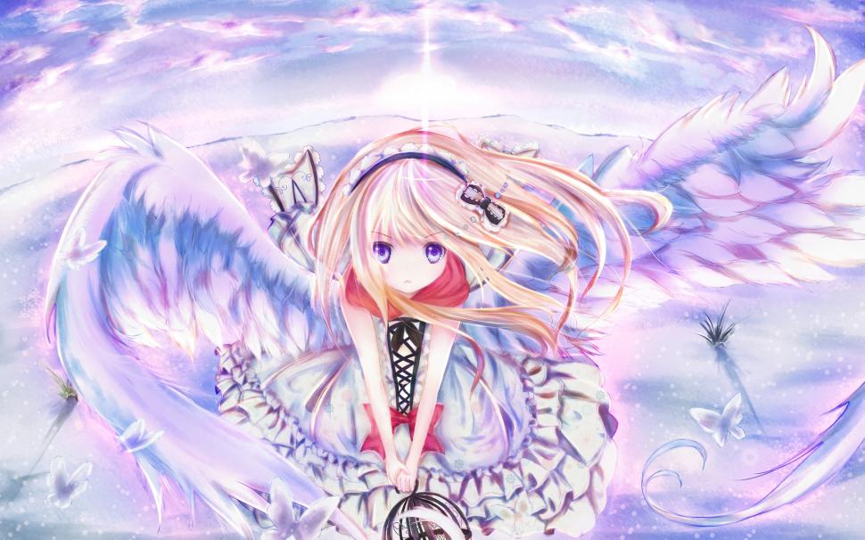 Anime Girl Wings Sky Flying Butterfly Hairpin Wallpaper Anime